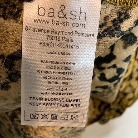 BA&SH Sym trapeze shift dress ochre ruffled bib front snakeskin print 2730 - Picture 9 of 14